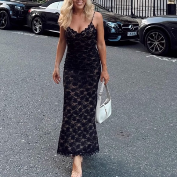 BEST MESHKI Joelle Lace Cupped Maxi Dress Gown Black Cocktail Party XXS/XS/Small - Picture 6 of 15